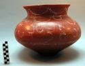 Large pottery vessel - red with white designs (okapui)