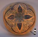 Bowl, gourd, incised geometric and floral design on exterior