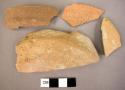 2 rims & 2 sherds of flat spouted pottery bowls
