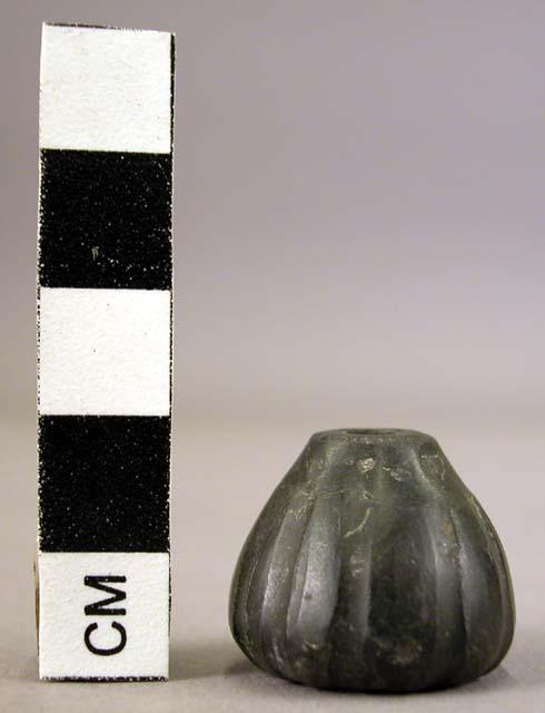 Ceramic bead, black, grooved, perf, truncated triangle