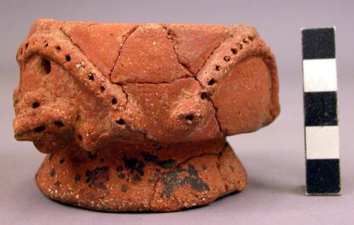 Small pottery bowl, zoomorphic design, pedestal base