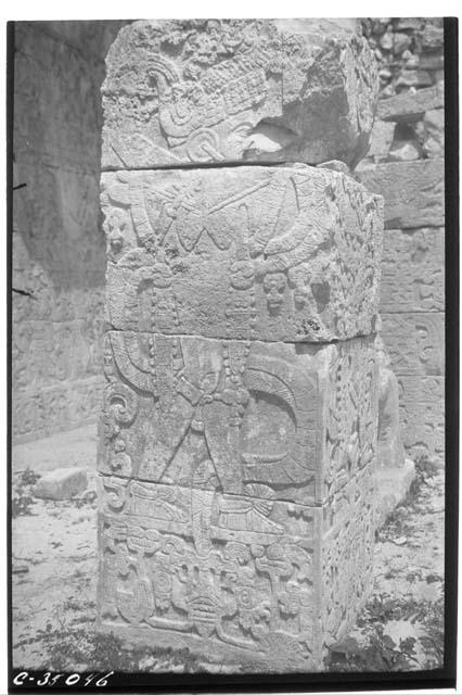 Serpents in bas relief. Serpents on left column in lower chamber T. of Tigers.