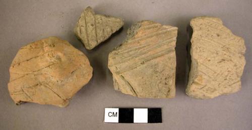 10 miscellaneous potsherds of incised barbotine ware