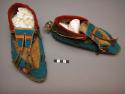 Pair of Sioux moccasins. Rawhide soles w/ soft bison uppers.