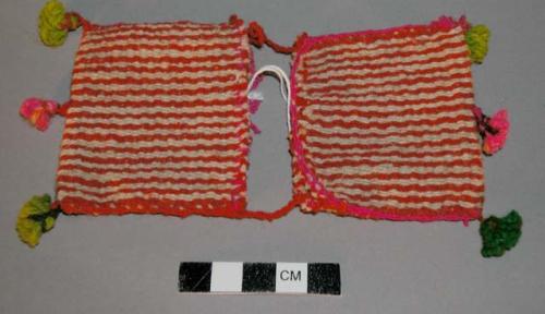 Miniature red & white woolen saddle bags (2 attached) - used in fiesta+