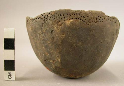 Crude, heavy blackware bowls, dots incised