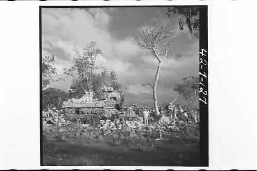 View of west facade of temple from a distance