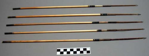 Arrows from wooden quiver with furskin caps at both ends; skin or furskin wrapped around qu
