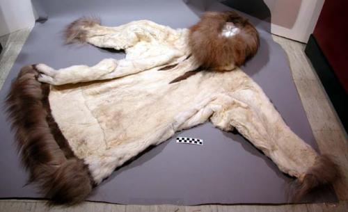 Parka of mountain sheep trimmed with wolverine or wolf