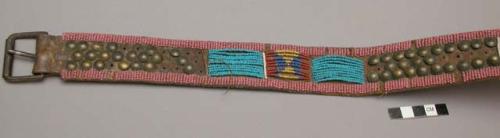 Beaded woman's belt, made of heavy sole leather