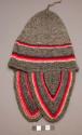 Man's knitted cap used for fiestas - 2 tabs, grey with narrow stripes +