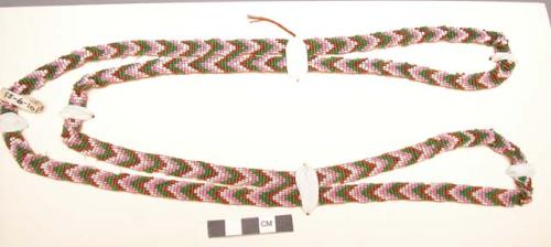 Necklace of woven beads - pink, white and green