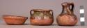 Ceramic, complete miniature vessels: pitcher, jar, and bowl, glazed