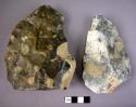 3 large, broad, pointed flint hand axes