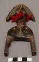 Carved wooden pulley, human female head, approx. 6.5"high x 2.5" wide