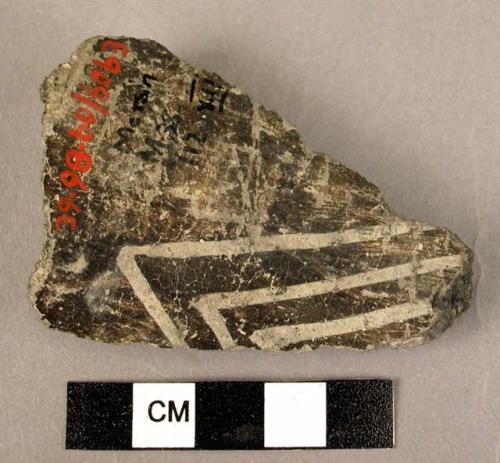 Potsherd - probably chalice pedestal fragment, white on burnished black