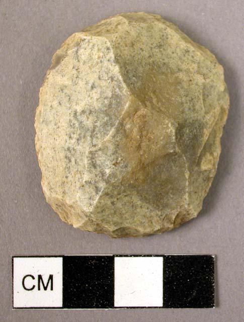 Discoidal flint end scraper; blade flint end scraper with the butt end broken of