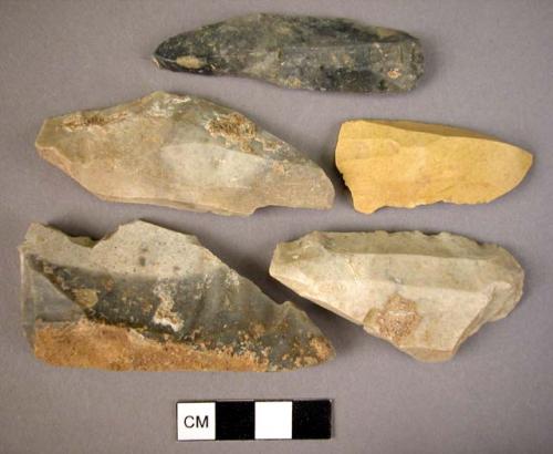 9 flint burins on angle on blade: unretouched blade; flat faced type