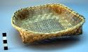 Basket sieve, shallow, square bottom in open weave, rounded rim
