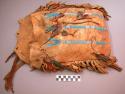 Crow tobacco medicine bag. Wide fringe up sides; beadwork, red pigment