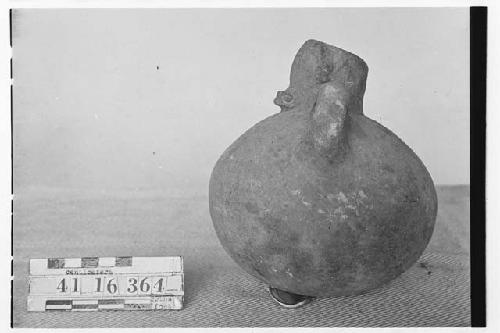 Small Pottery Jar with Animal Face on Neck of Vessel