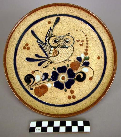 Rustico ware polychrome luncheon set with owl ,bird +plant motif