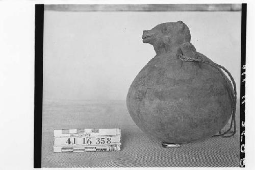 Pottery Jar with Animal Face on Neck of Vessel