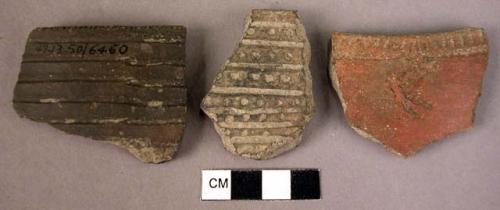 3 decorated pot sherds