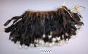 Sash, brown feathers with white fluffy tips bound onto cord, with ties