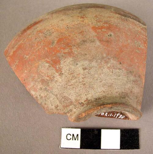 Roman bowl sherd, red ware, painted red band at rim, annular base