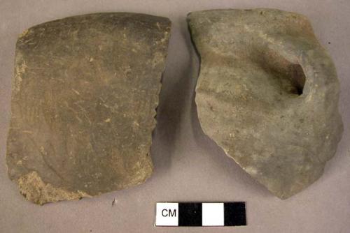 2 potsherds - black plain ware