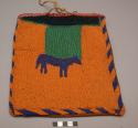 Skin bag with loop handle--one side covered with beadwork