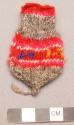 Miniature knitted woolen purse - grey with red stripes; used in fiesta+