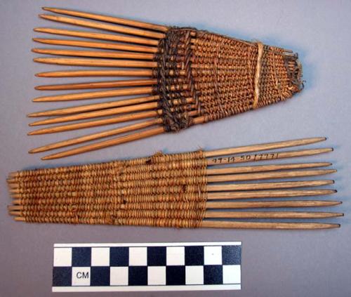 2 combs made of wood and leaves.  Chipeso