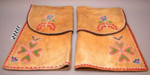 Pair of Plains buckskin leggings, floral design