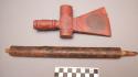 Tomahawk pipe of pipestone and wooden stem