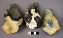 5 medium-sized, broad pointed flint hand axes