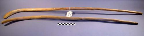 Sticks with crooked ends for ball game. One is of alder wood & the other of mountain maplewood