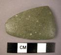 Ground stone axe, small, polished, green, thin square butt, rounded blade