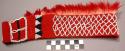 Man's red wool warp faced plain weave circular type headdress; spoon- +