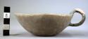 Pottery bowl-cup, umbo bottom, over-looped handle