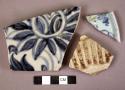 Blue and white potsherds - very thick; floral designs