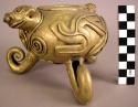 Animal effigy jar with spiral tripod legs - copper-gold electro plate on a potte