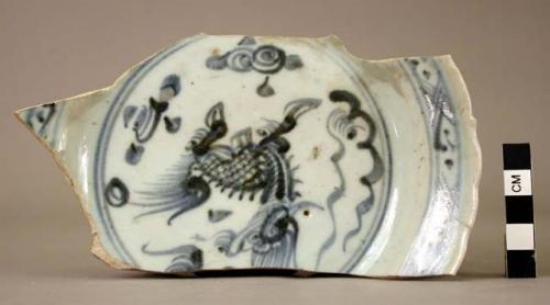 Blue & white dish with kilin in center