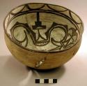 Early modern hopi black on yellow pottery bowl