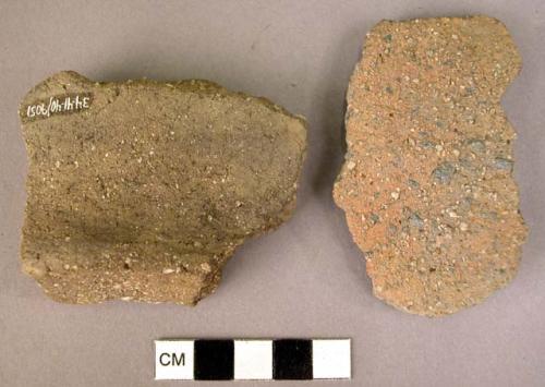 2 potsherds: coarse ware. 1 fragment, body sherd; another base fragment