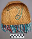 Man's dance headdress - twilled basketry with bead fringe