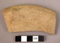 3 potsherds - groove decorated, plain dull surface reddish ware