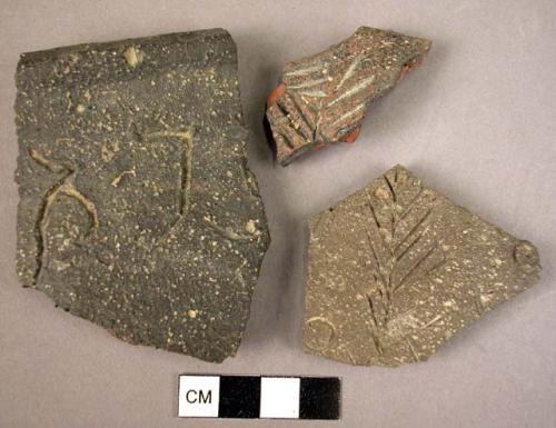 Incised potsherds - rough black ware