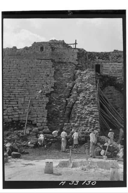 Main Stairs showing crack after removal of steps at Monjas